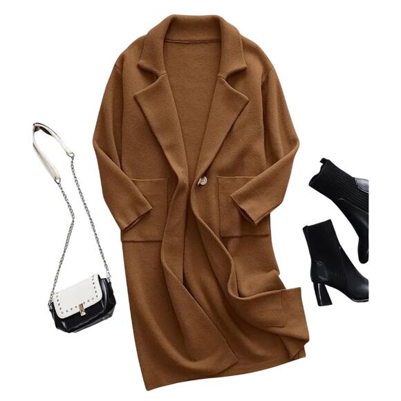 Anrabess Long Cardigan Duster Sweater in Color Caramel Size Small New with Tag - Picture 5 of 10